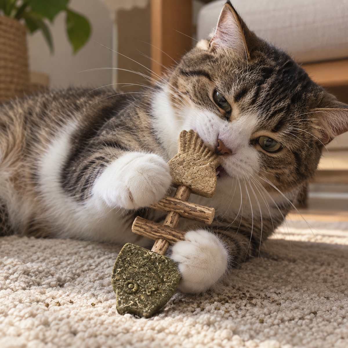 Gato rechazando un juguete de plástico